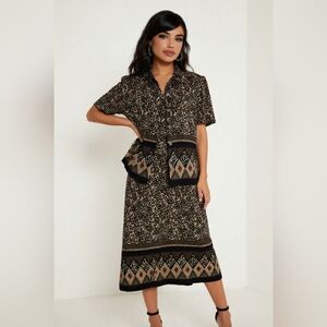 80s Miss Dorby 2 pc Animal Print Dress Set Geometric Button Up size 16 Boho Chic